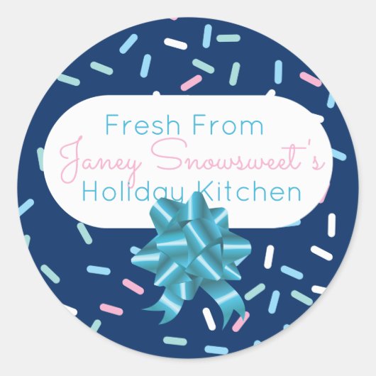 Snoep frosting sprenkelt kerstkoekje naar van ronde sticker (Voorkant)