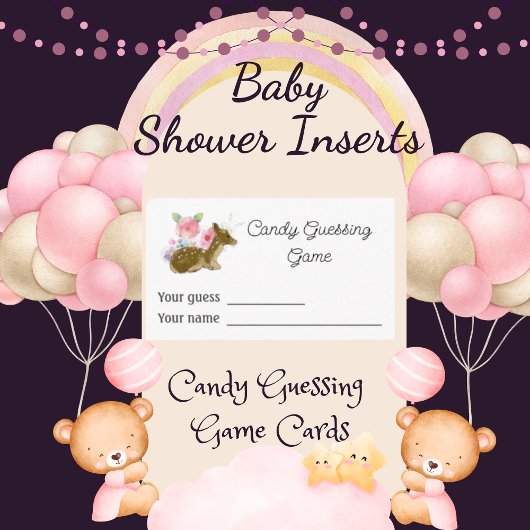 Snoep gaming roze Baby shower Informatiekaartje