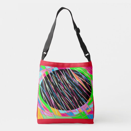 Snoep gekleurd kunststijlontwerp op zwarte achterg crossbody tas (Achterkant)