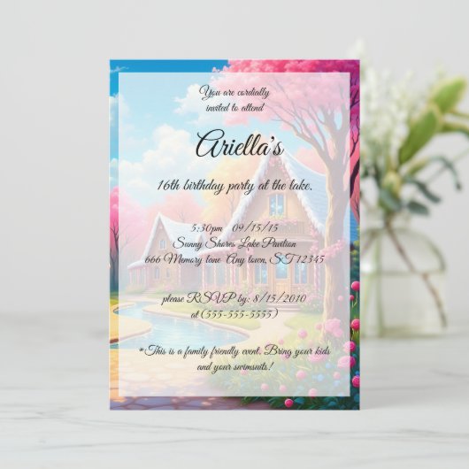 Snoep Gekleurd Lake House Sweet 16 Verjaardag Kaart (Staand voorkant)