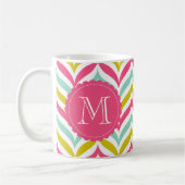 Snoep Gekleurde Chevron Waves Patroon Monogram Mok (Links)