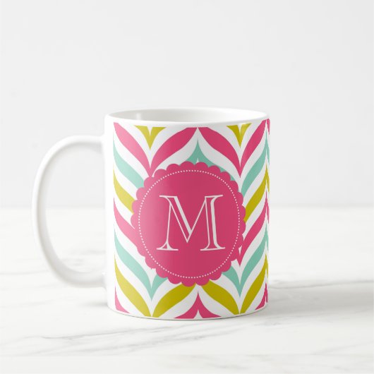 Snoep Gekleurde Chevron Waves Patroon Monogram Mok (Links)