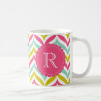 Snoep Gekleurde Chevron Waves Patroon Monogram Mok