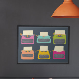 Snoep gekleurde illustraties voor schrijfmachines poster