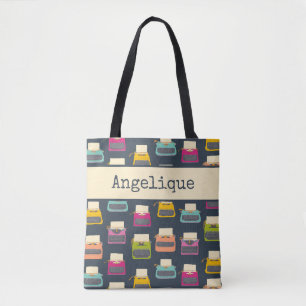 Snoep gekleurde  schrijfmachines gepatterd tote bag
