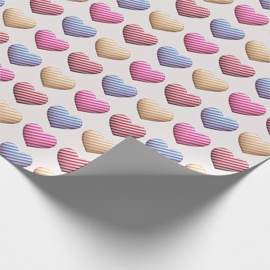 Snoep gestreepte pastel kleur harten cadeaupapier (Hoek)