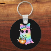 Snoep Ghost Shirt Rainbow Bow Treat Trick or Funny Sleutelhanger (Voorkant)