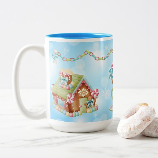 Snoep Gingerbread en Candy Cane Design Tweekleurige Koffiemok (Met donut)