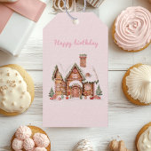Snoep Gingerbread House Roze Verjaardag Cadeaulabel