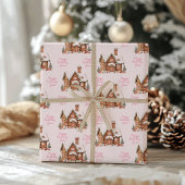 Snoep Gingerbread House Roze Verjaardag Cadeaupapier