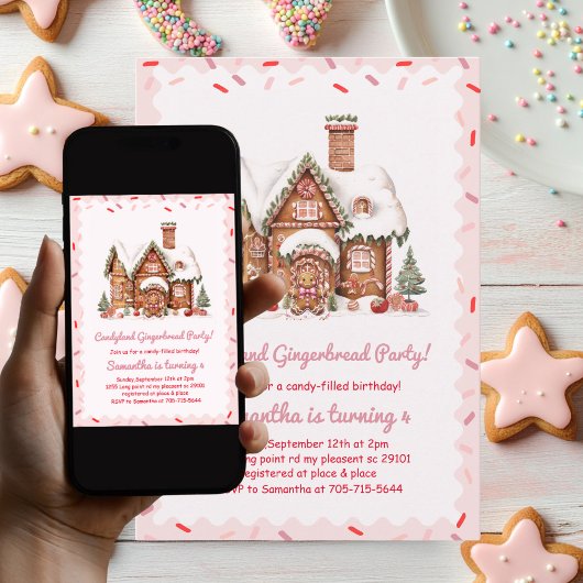 Snoep Gingerbread House Roze Verjaardag Kaart