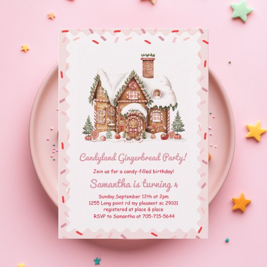 Snoep Gingerbread House Roze Verjaardag Kaart