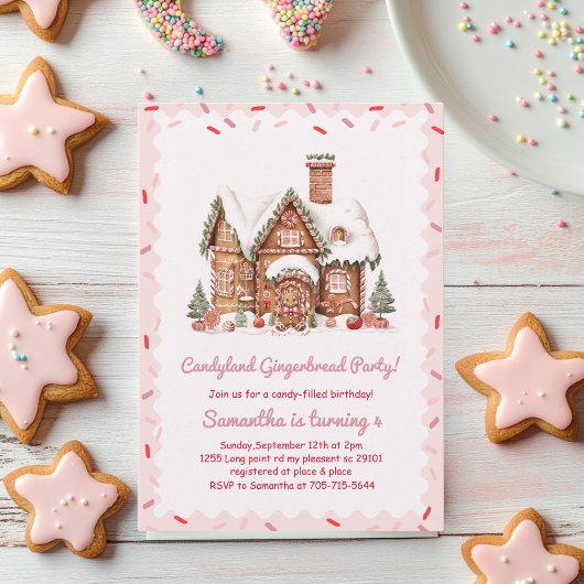 Snoep Gingerbread House Roze Verjaardag Kaart