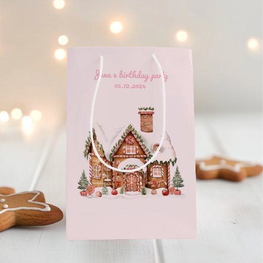 Snoep Gingerbread House Roze Verjaardag Medium Cadeauzakje