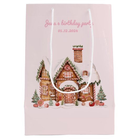 Snoep Gingerbread House Roze Verjaardag Medium Cadeauzakje (Achterkant)