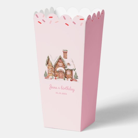 Snoep Gingerbread House Roze Verjaardag Popcorn Bedankdoosjes (Voorkant)