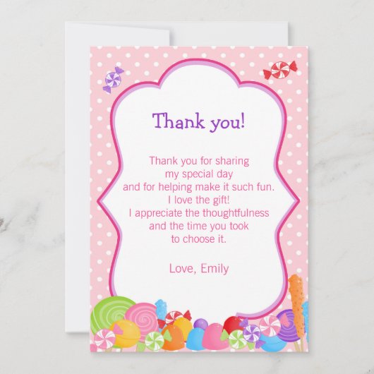 Snoep Girl Birthday Party - Hartelijk dank Bedankkaart (Voorkant)