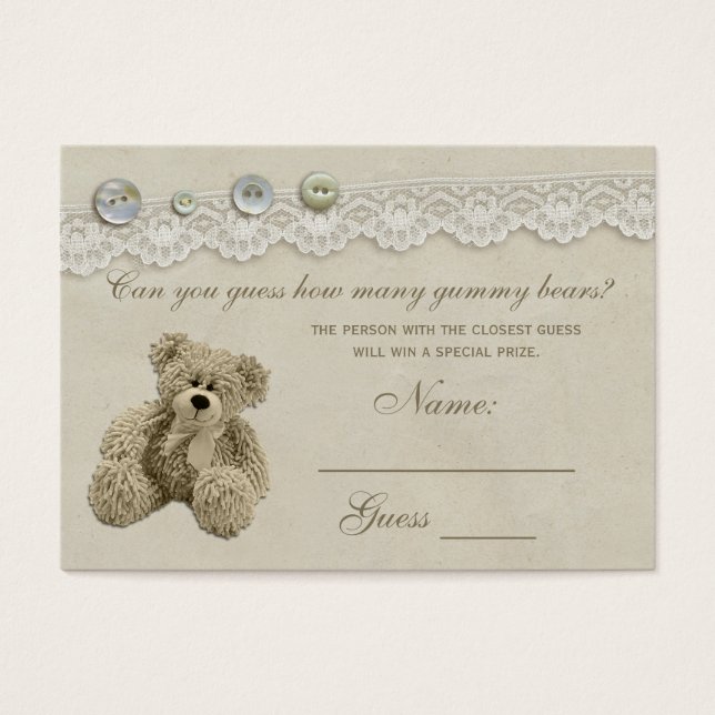 Snoep Gissen Spel Teddy Bear Baby shower Visitekaartjes (Voorkant)
