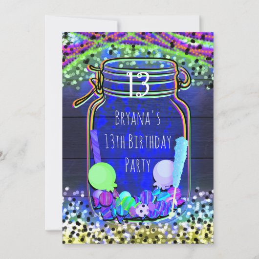 Snoep Glow in the Dark Mason Jar Party Uitnodiging (Voorkant)