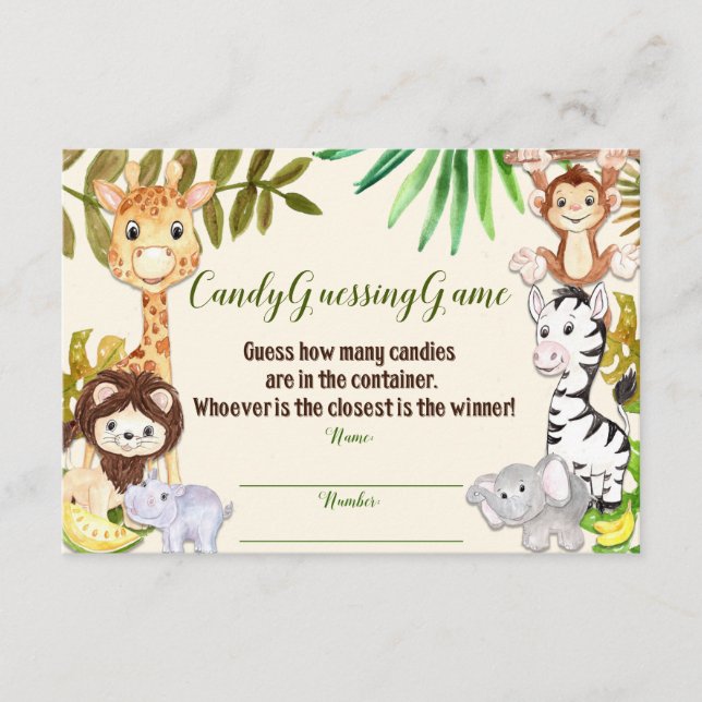 Snoep Guessing Game, Safari Baby shower, Oerwoud (Voorkant)