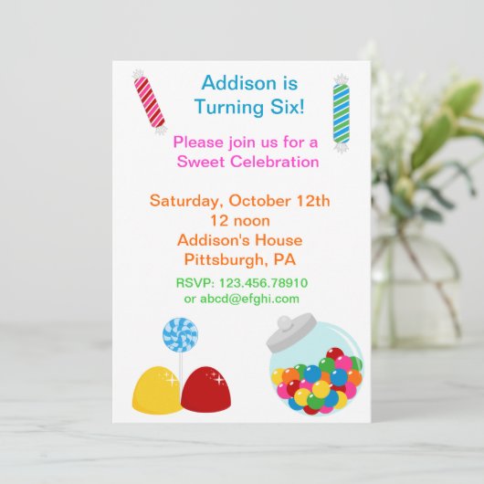 Snoep Gumdrop Birthday Uitnodiging (Staand voorkant)