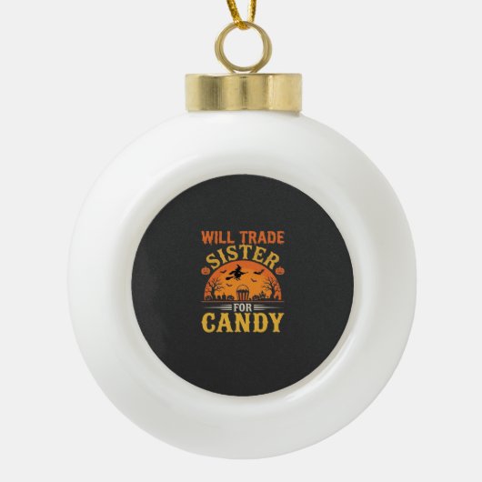 Snoep Halloween Zus Handel Design_1 Keramische Bal Ornament (Voorkant)