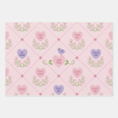 Snoep Hart en Tortelduifjes Valentijnsdag Inpakpapier Vel (Voorkant)