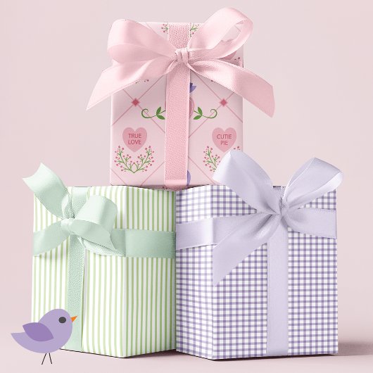 Snoep Hart en Tortelduifjes Valentijnsdag Inpakpapier Vel