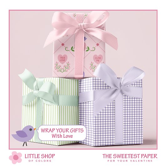 Snoep Hart en Tortelduifjes Valentijnsdag Inpakpapier Vel