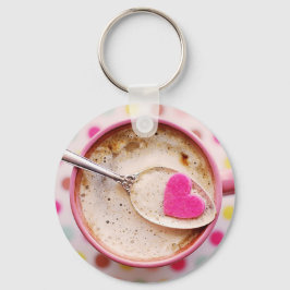 Snoep hart koffie cappuccino wit roze mok sleutelhanger