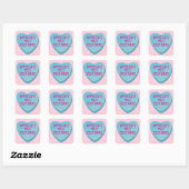 Snoep hart met aangepaste tekst-blauw hart op roze vierkante sticker (Vel)