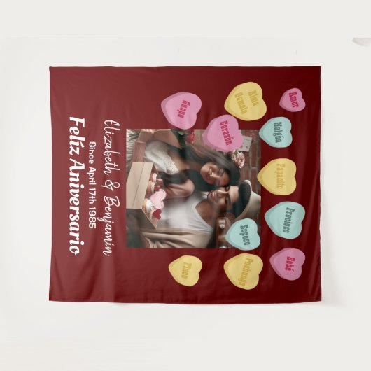 Snoep harten Happy Jubileum Spaans Wandkleed (Voorkant (horizontaal))