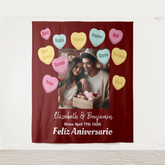 Snoep harten Happy Jubileum Spaans Wandkleed (Voorkant)
