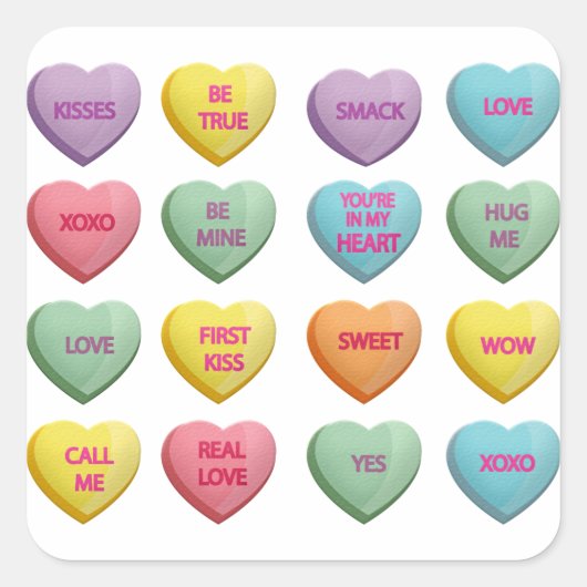 Snoep Harten Sweet Valentijn Love Berichten Vierkante Sticker (Voorkant)