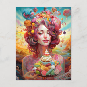 Snoep Ice Cream Girl Surreal Fantasy Art Briefkaart