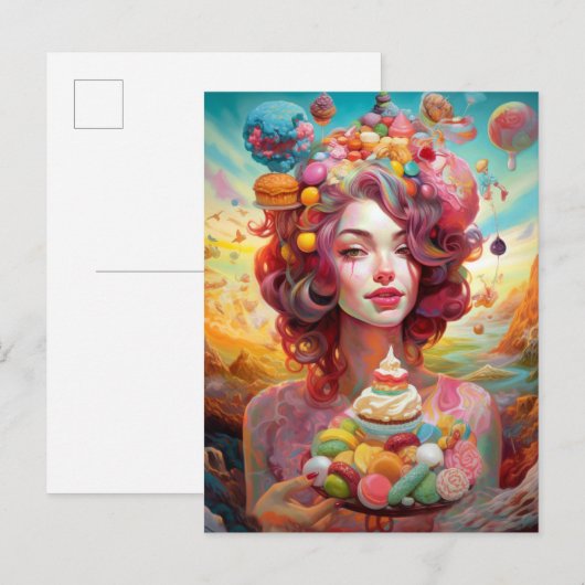 Snoep Ice Cream Girl Surreal Fantasy Art Briefkaart (Voorkant / Achterkant)