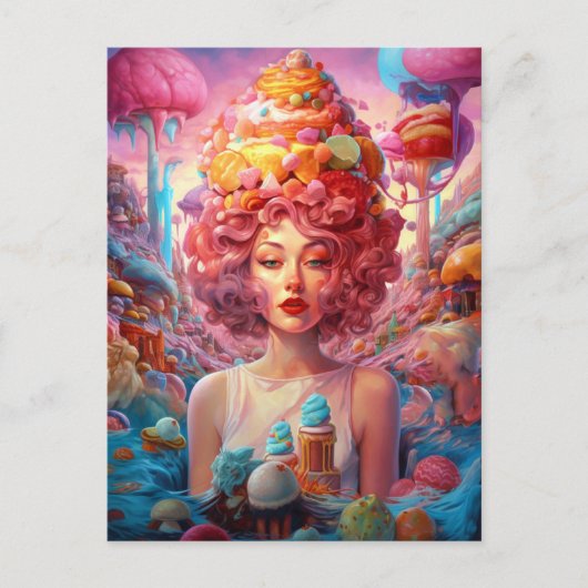 Snoep Ice Cream Girl Surreal Fantasy Art Briefkaart (Voorkant)