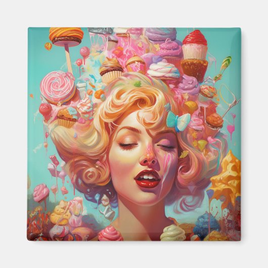 Snoep Ice Cream Girl Surreal Fantasy Art Magneet (Voorkant)