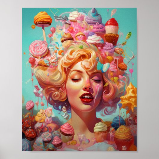 Snoep Ice Cream Girl Surreal Fantasy Art Poster (Voorkant)