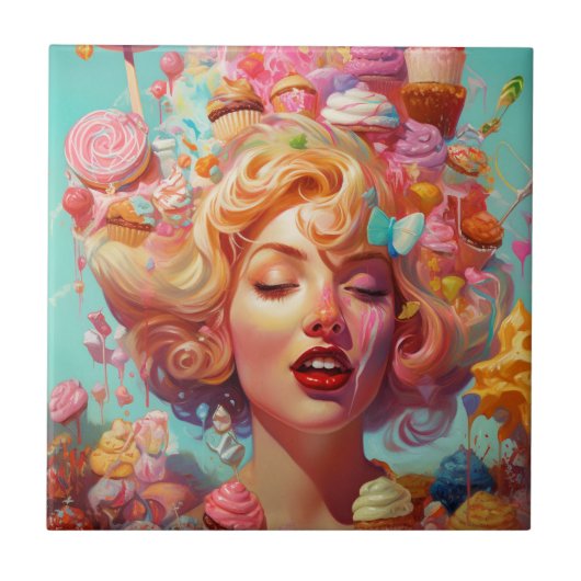 Snoep Ice Cream Girl Surreal Fantasy Art Tegeltje (Voorkant)