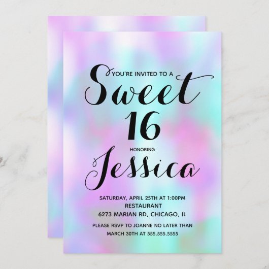 Snoep Ink Liquid Marble Pink Sweet 16 Uitnodiging (Voorkant / Achterkant)