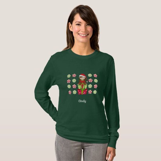 Snoep kerstmis met naam t-shirt (Voorkant volledig)