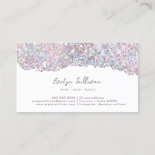 snoep kleuren glitter op wit visitekaartje (Achterkant)
