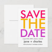 Snoep Kleuren Roze, Sinaasappel & Paarse Save the  Aankondigingskaart (Voorkant / Achterkant)