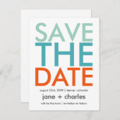 Snoep Kleuren Turquoise & Sinaasappel Bewaar de da Aankondigingskaart (Voorkant / Achterkant)