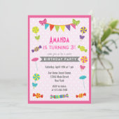 Snoep Land Birthday Invitation roze Kaart (Staand voorkant)