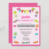 Snoep Land Birthday Invitation roze Kaart (Voorkant / Achterkant)