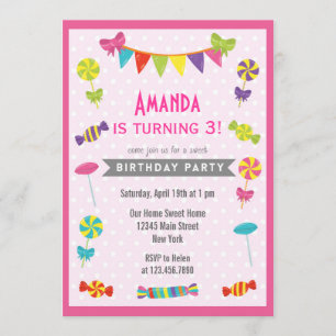 Snoep Land Birthday Invitation roze Kaart