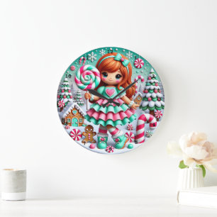 Snoep Land Christmas Girl" - Whimsical Holiday Grote Klok