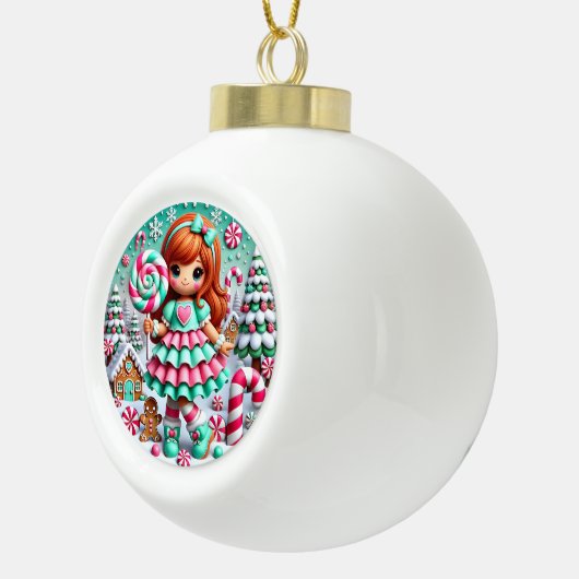 Snoep Land Christmas Girl" - Whimsical Holiday Keramische Bal Ornament (Rechts)